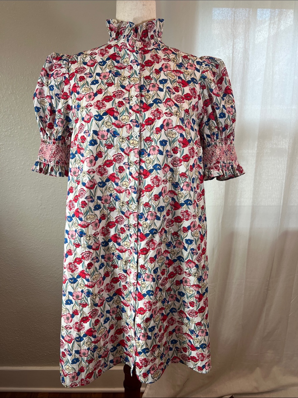Hyacinth House Ruffled High-Neck Floral Louisa Mini Dress. Size S. NWOT